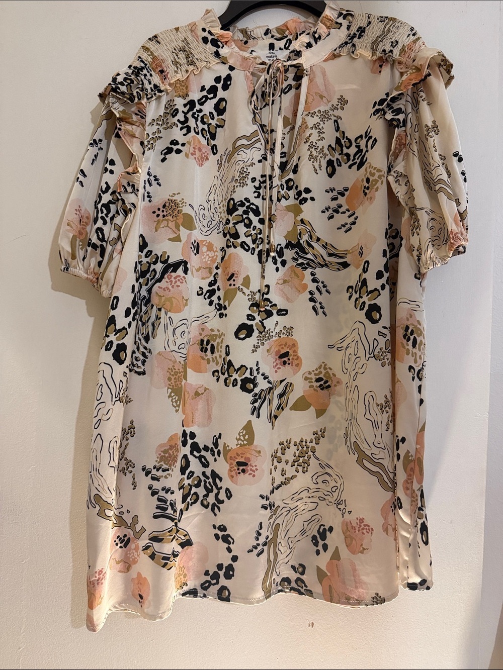 Floral Print Smock Mini Dress in Cream and Blush, BABY DOLL …